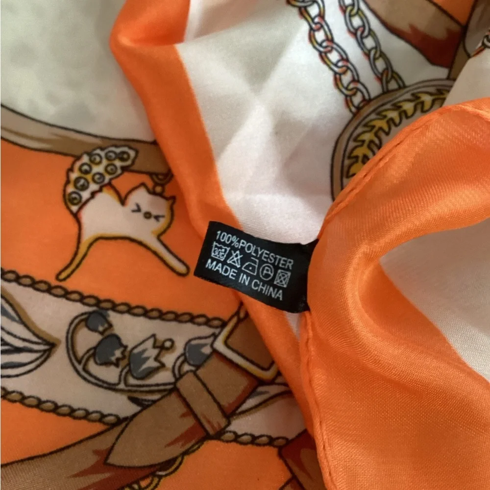 Orange and White Decorative Silk-Style Scarf Throw - Home Accents